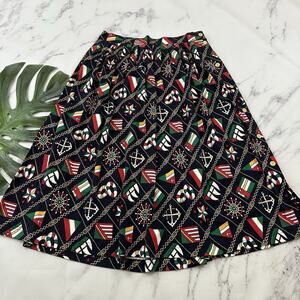 Aileen Womens Vintage 90s Pleated Nautical Print Skirt Size L Blue Red Pockets